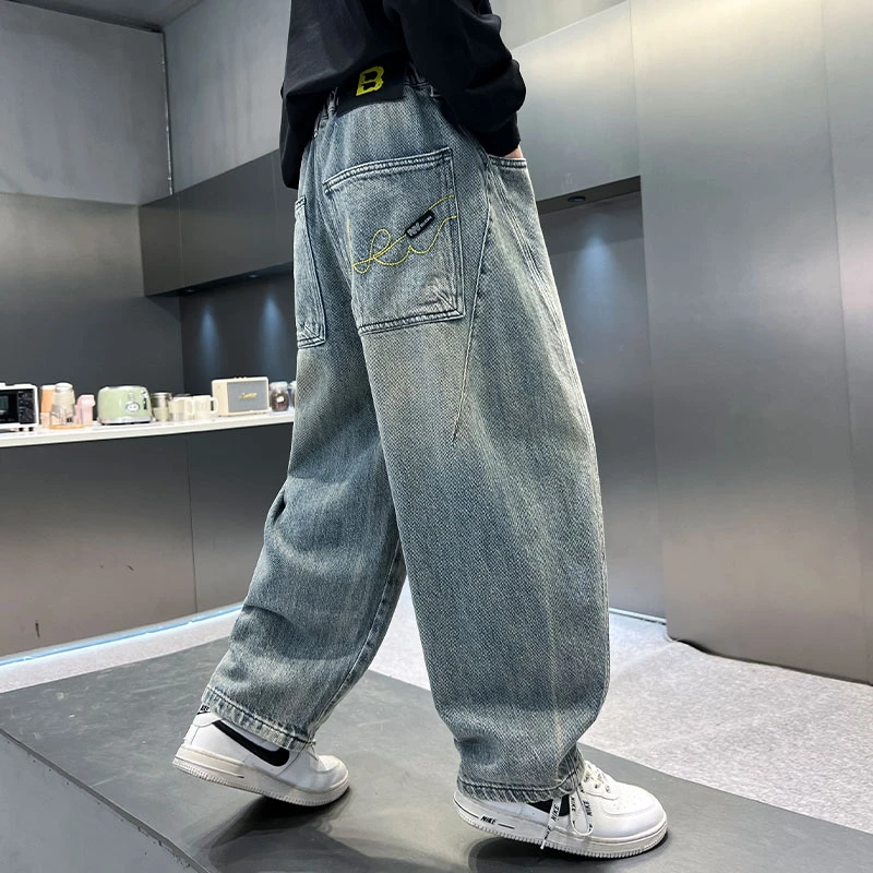 男童牛仔裤春秋款2025新款儿童裤子宽松中大童秋季直筒帅气潮酷