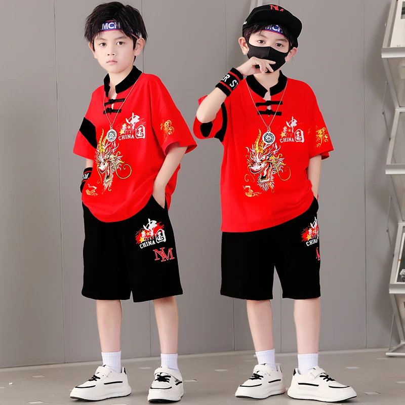 广西三月三民族服装男童夏季唐装儿童汉服夏装男孩国潮衣服套装薄