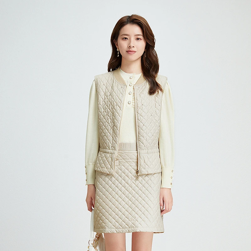 【晨粉专享价】珂莱蒂尔气质通勤香风菱格棉服马甲背心外套女