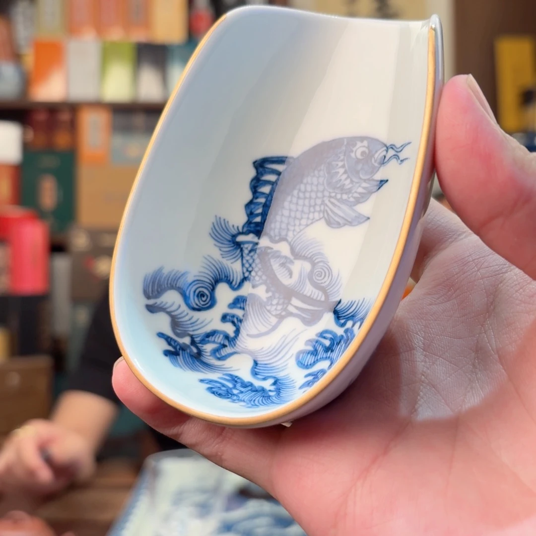 心***&鱼化龙青花柴窑茶则