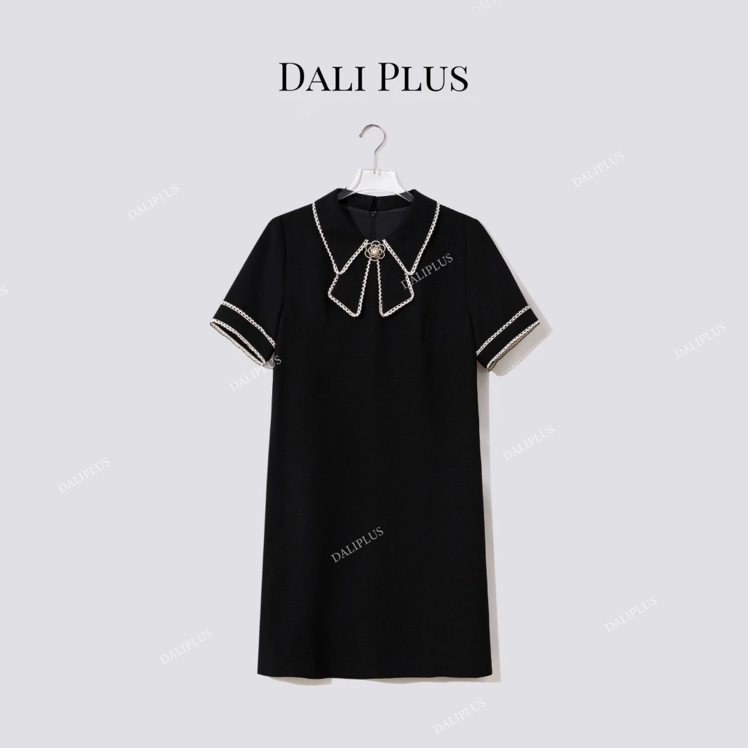 DALI PLUS【山茶花】精致时髦撞色边领结连衣裙-D5MM2426