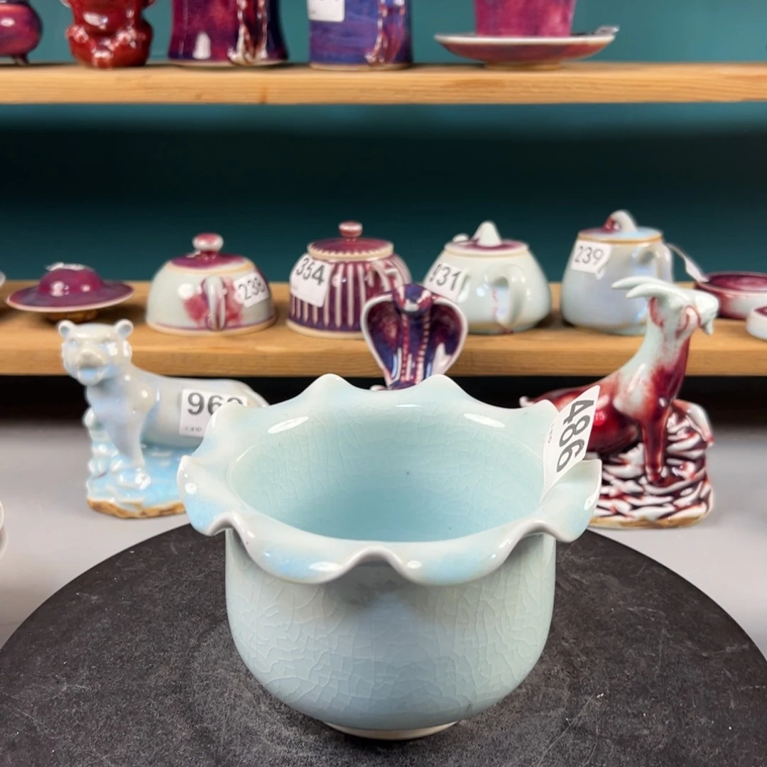 瓷片微瑕荷口洗玉石釉纯手工