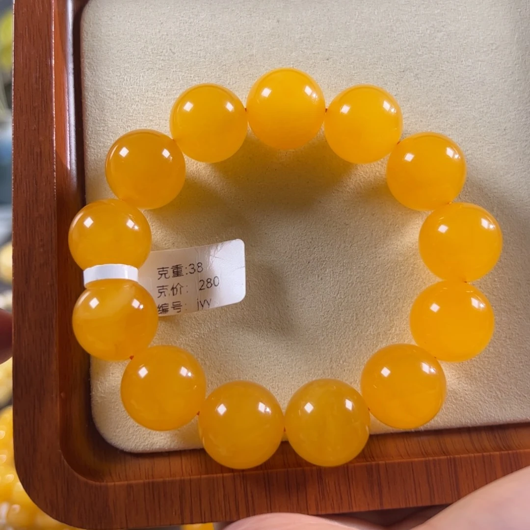 蜜蜡未镶嵌珠宝奇石17mm+焦皮同料鸡油红满蜜圆珠jyy