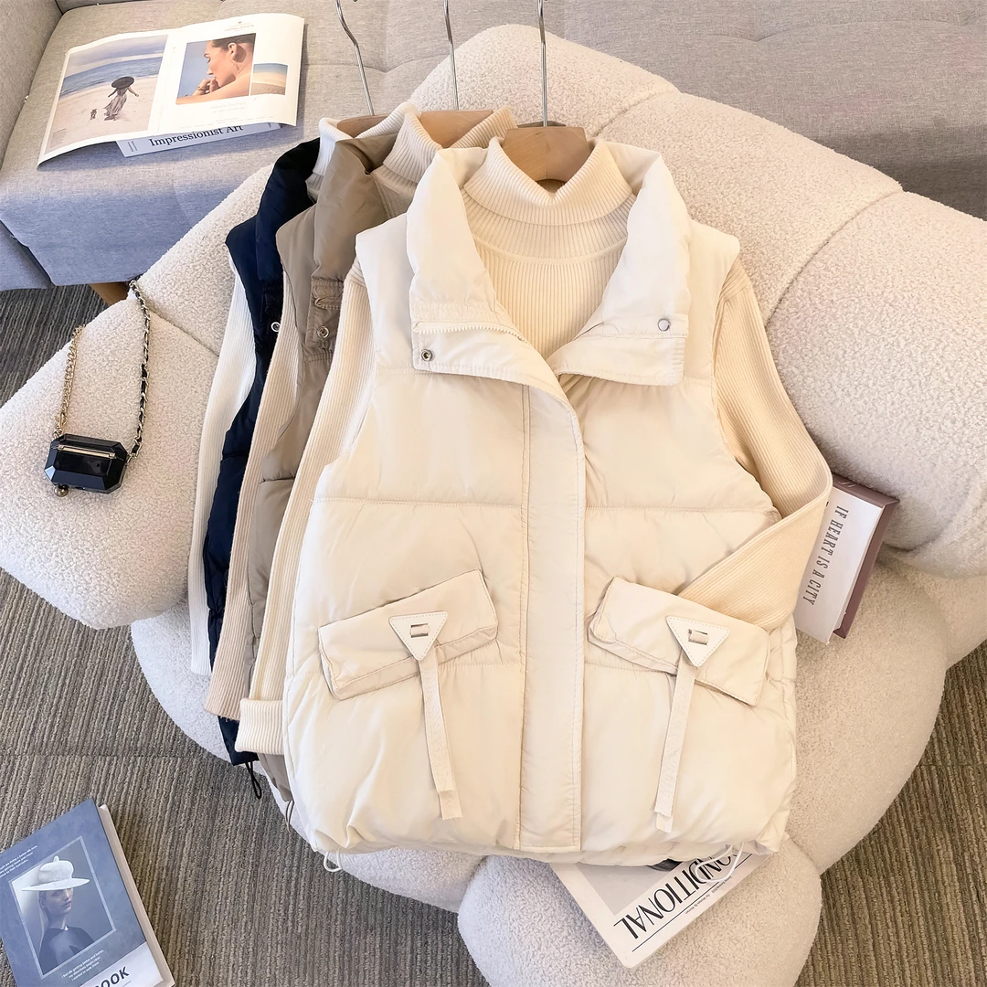 胖mm大码百搭棉服马甲女秋冬新款宽松坎肩棉马夹背心外套潮