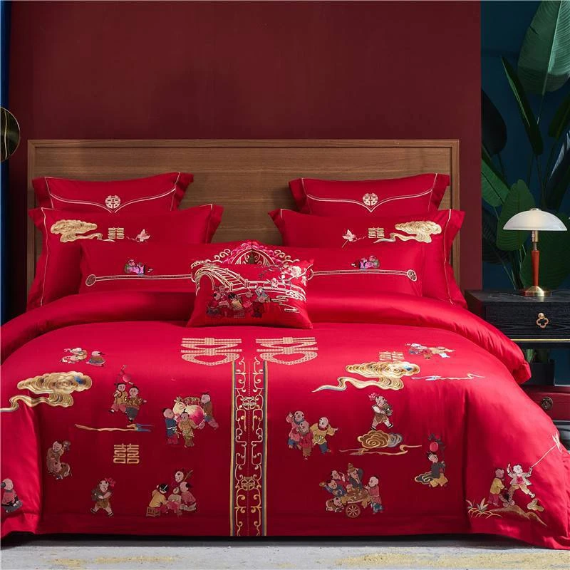 床品套件加厚婚床被罩男方喜被四件套通用床上用品中式结婚被套