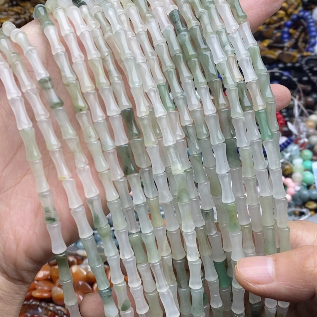 玛瑙/玉髓未镶嵌珠宝半成品一条天然5×12天山翠竹节微瑕