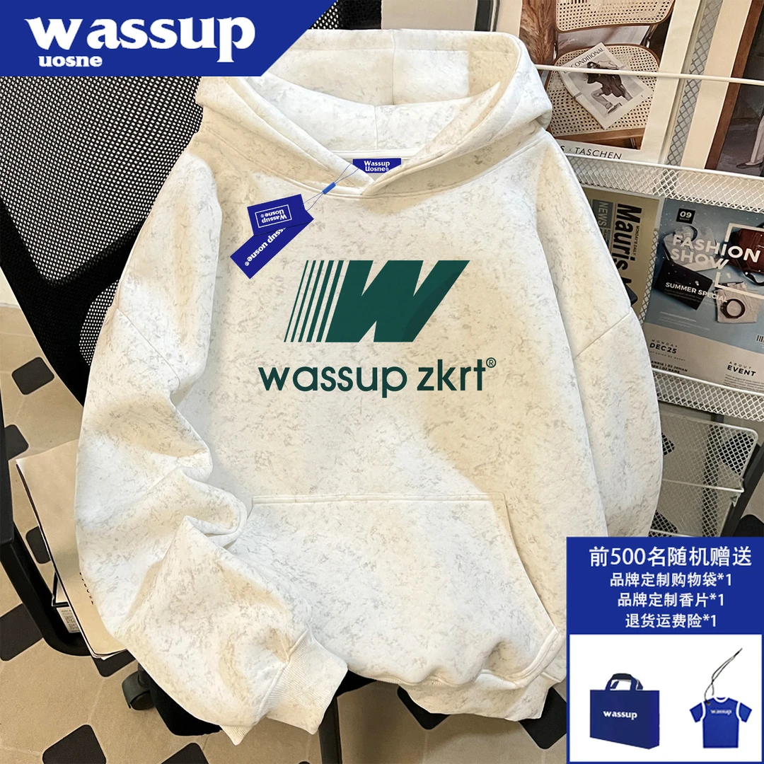 WASSUP UOSNE潮牌休闲重磅连帽衫男生秋季新款上衣美式松弛感外套