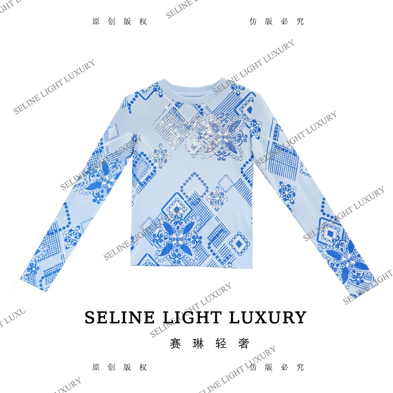 【25Q-686】太 2025 SELINE 新款印花时尚轻奢气质长袖T恤