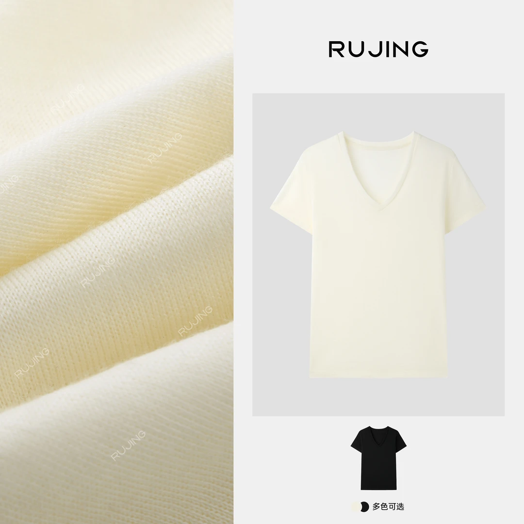 RUJING 丨100%澳洲進口羊毛极简休闲V领羊毛短袖T-WJ25-02
