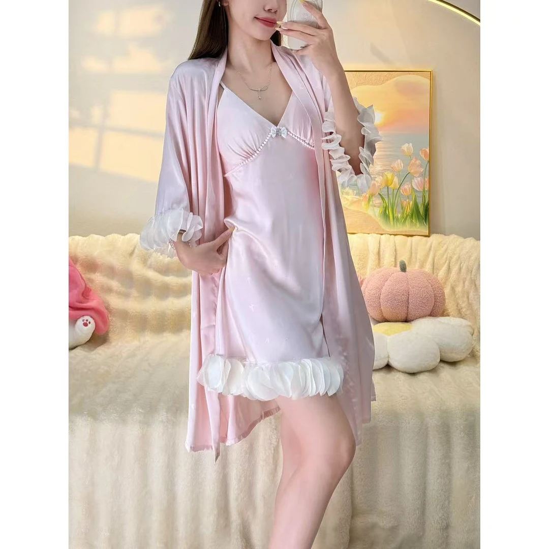 韩版夏季宽松纯欲性感甜美网红ins风吊带睡裙套装