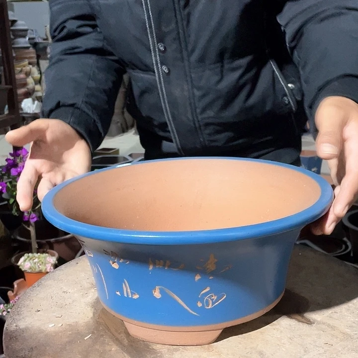 紫砂33蓝色票口花盆