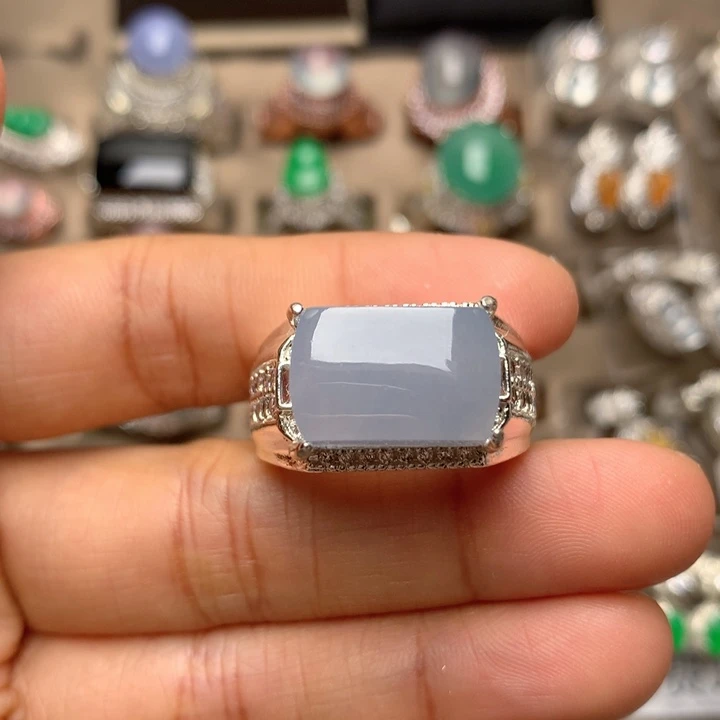 翡翠合金戒指翡翠蓝紫马鞍戒面