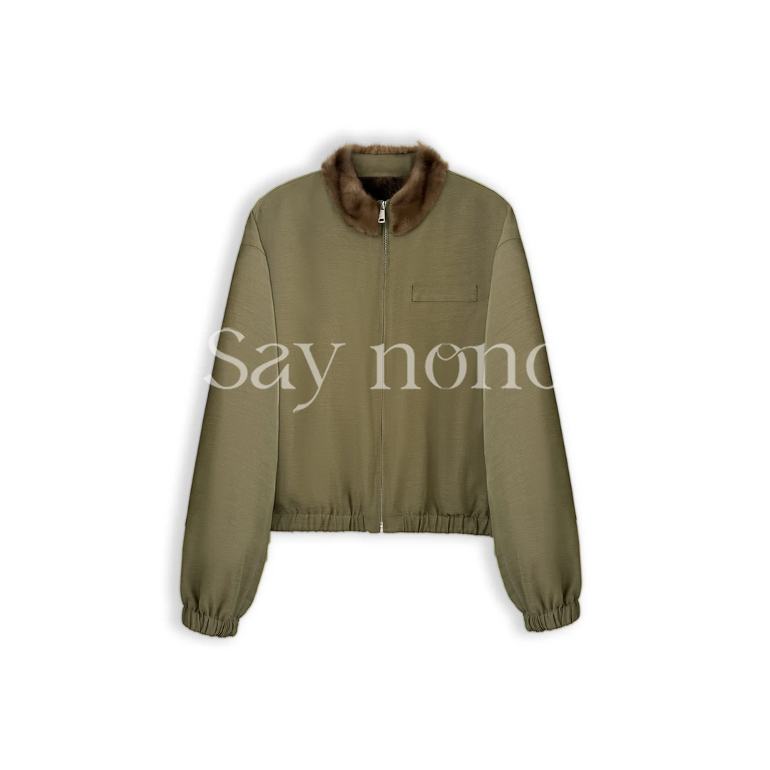 懒猫nono│Saynono 复古老钱风廓形紫貂水貂夹克鹅绒外套 S09013D