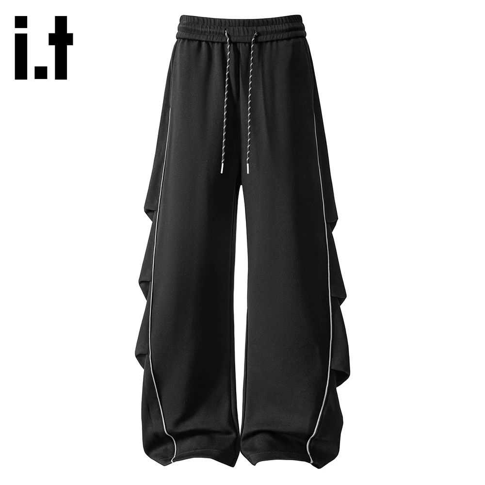 it:CHOCOOLATE美式高街潮牌抽绳运动卫裤男冬季设计感宽松阔腿裤