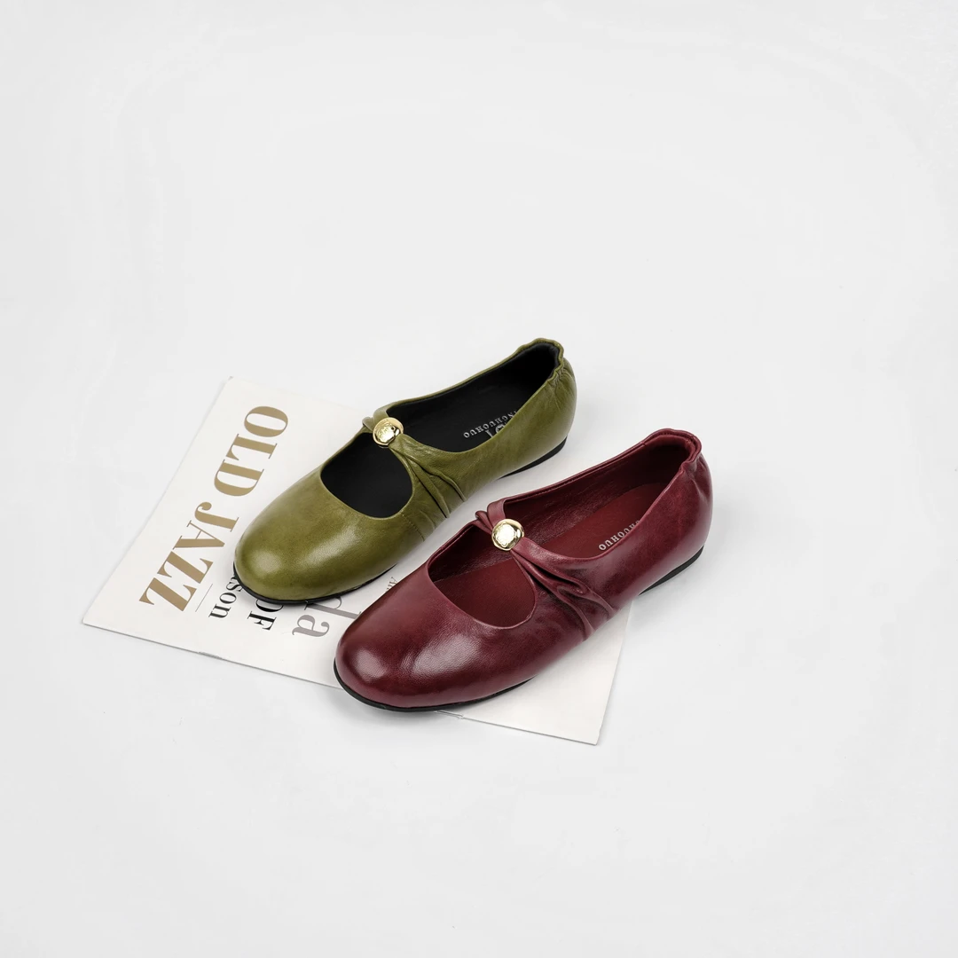 【Dhh】跟1.5cm•羊皮•圆头法式褶皱浅口单鞋女一字带软底配裙玛丽珍