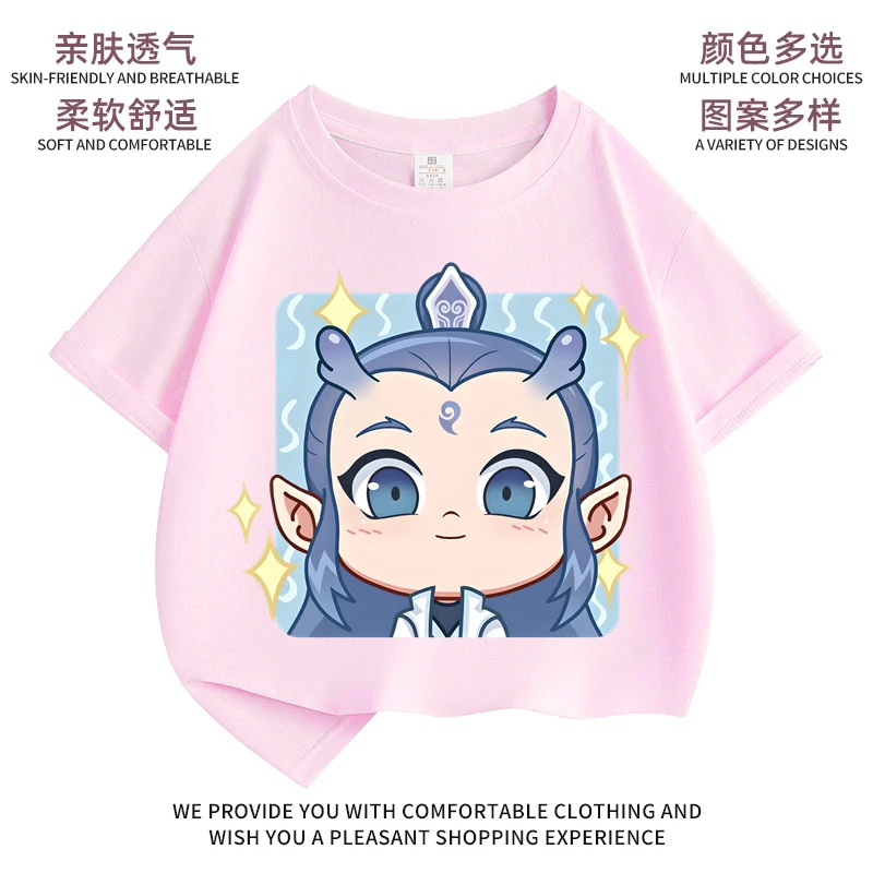 可爱敖丙哪吒卡通夏季新款男女中大儿童短袖t恤纯棉圆领宽松上衣