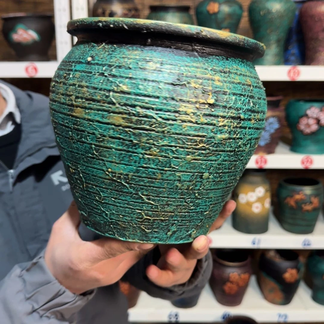 红陶红陶浮雕花盆炸炸炸