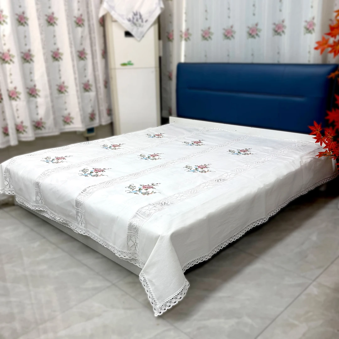 2403-52【白色】床盖棉线十字绣家用床盖加厚轻奢纯色加大床盖