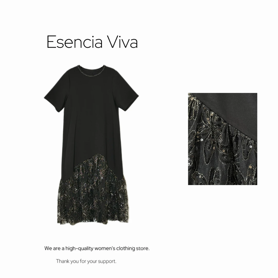 EV.【 原创设计】设计感重工下摆刺绣短袖连衣裙EVH094