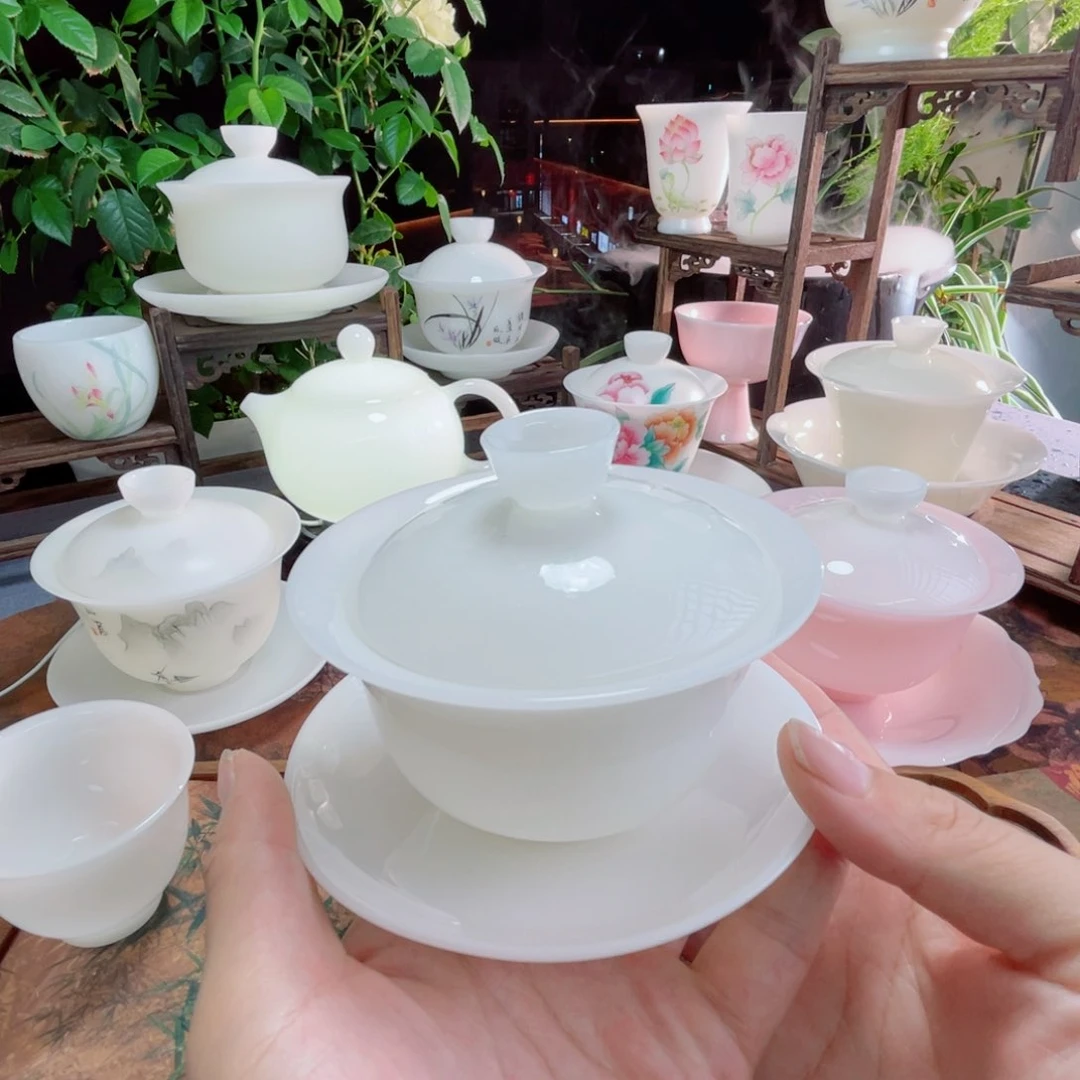冰晶璞玉釉烧三才盖碗