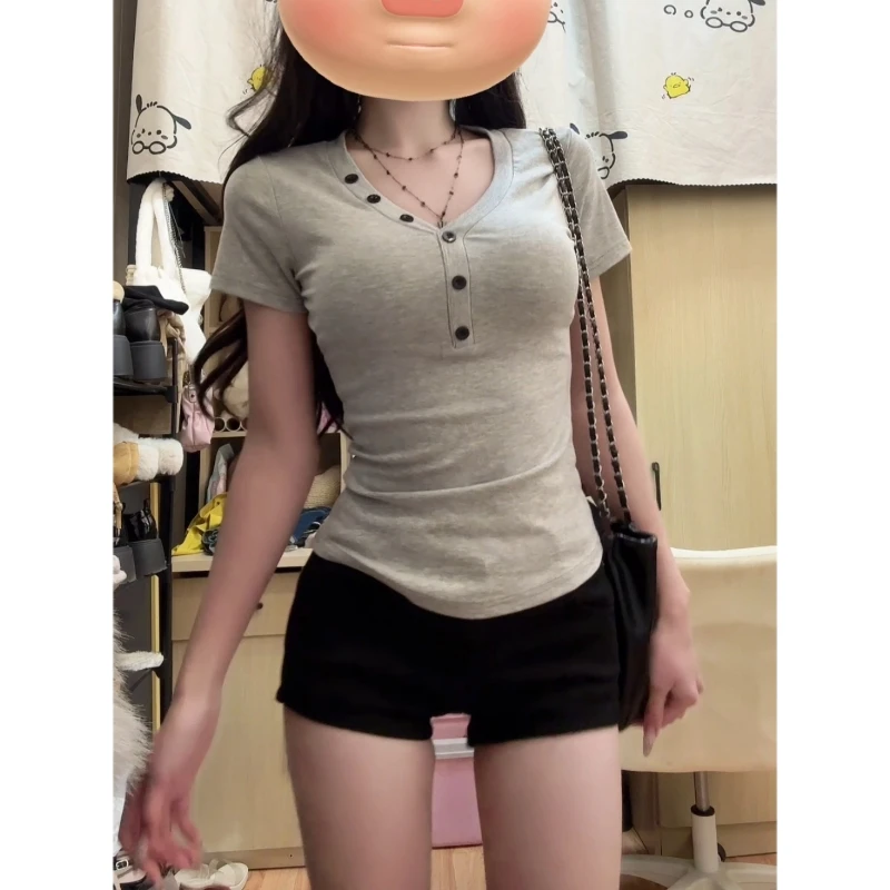 运补6现货速发2025夏新款T恤女短袖辣妹显瘦黑色上衣夏季上衣