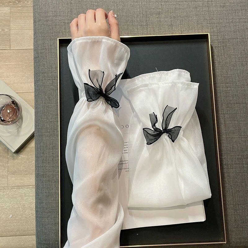 夏季新款蝴蝶结仙女冰袖户外骑行开车防晒透气冰丝宽松护袖女C1