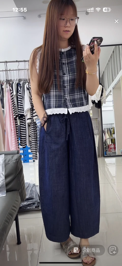 裤子蓝色时尚休闲百搭夏季日系风