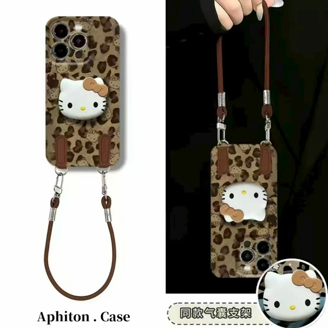 豹纹Kitty公仔支架适用苹果17华为p80vivo小米15oppo菲林手机壳