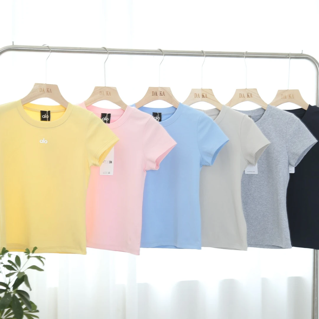 alo短袖2025春夏宽松休闲糖果色净版韩国小众品牌字母上衣短袖T恤