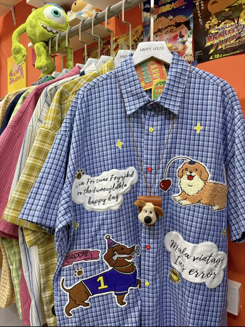 【叁叁古着】复古格子短袖衬衫夏季情侣学院风休闲上衣【直播间链接】