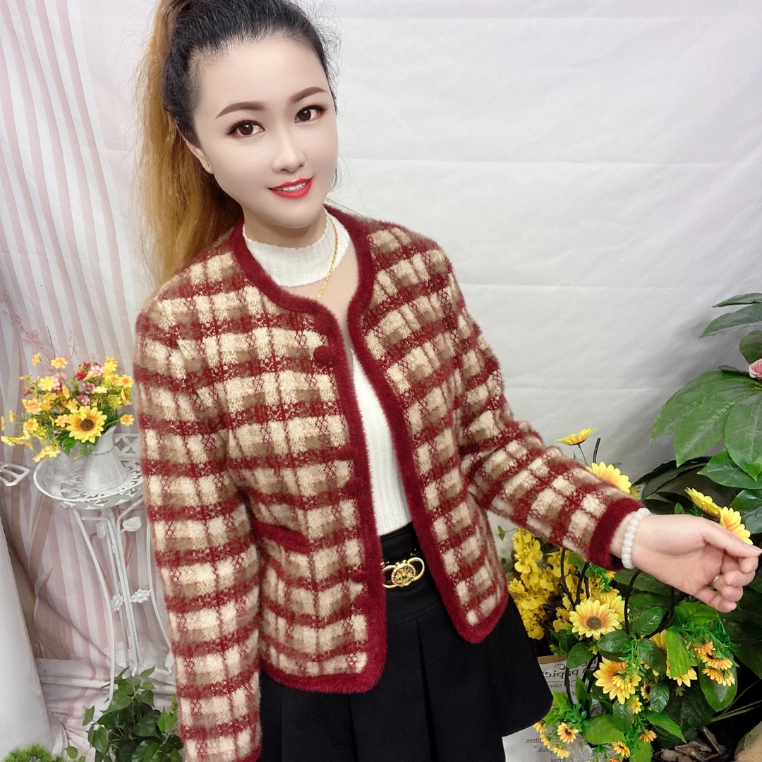 小香风格子短外套女秋冬季复古撞色洋气小个子开衫上衣