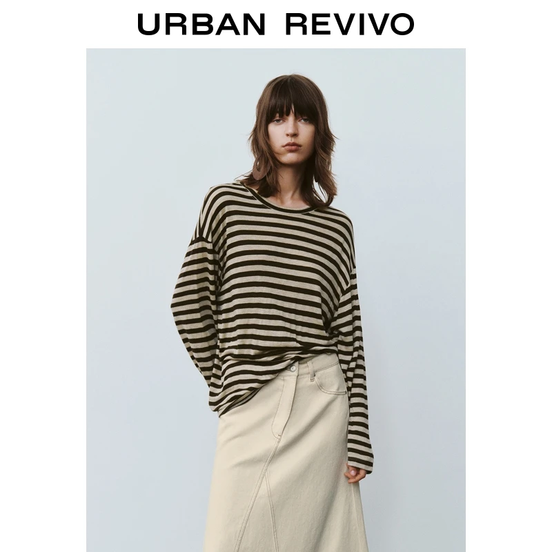 UR2025秋季新款女装气质日常撞色条纹长袖T恤UWM450132+