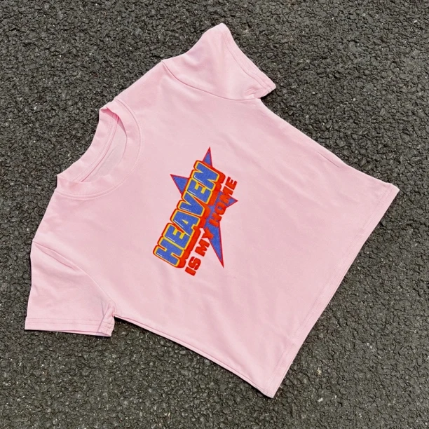 辣妹粉色y2k美式复古印花T恤