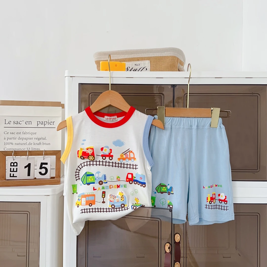 薄款纯棉超透气套装男女均可夏季套装卡通童装休闲儿童纯棉无袖