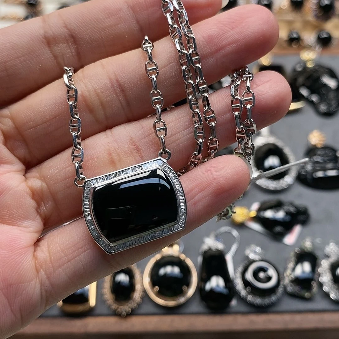 翡翠18K金镶嵌套链夏*媄墨翠