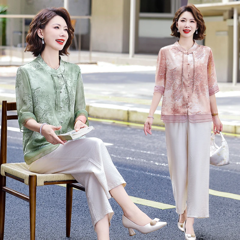 妈妈装中国风新中式小衫夏装母亲节新款中老年宽松休闲薄款上衣