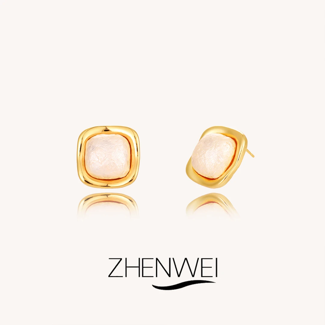 铜合金耳饰 ZHENWEI/甄薇  法式复古几何珠珠耳钉小众个性高级感