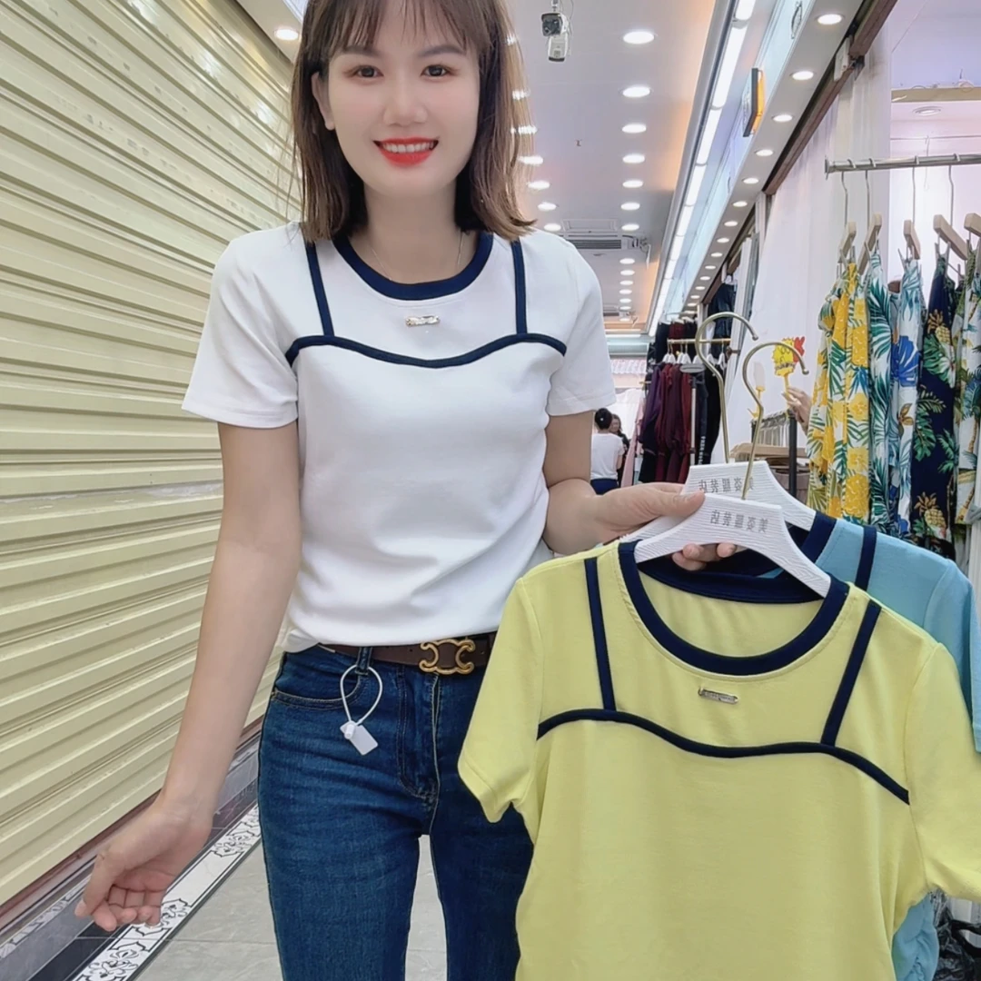 8901T恤透气常规款标准撞色宽松ins打底衫短袖百搭修身千金风