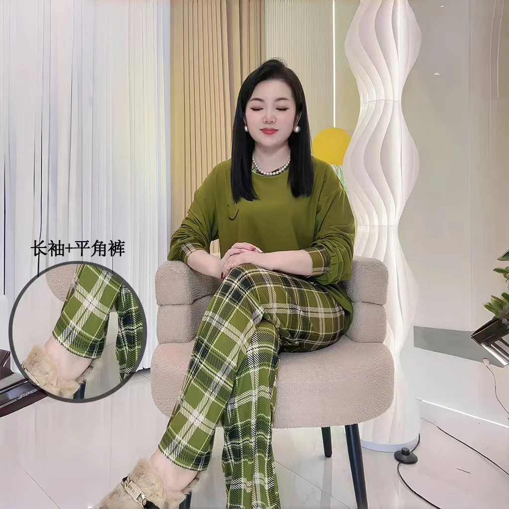 2025春夏大码家居服高弹宽松遮肉显瘦洋气时尚女套装