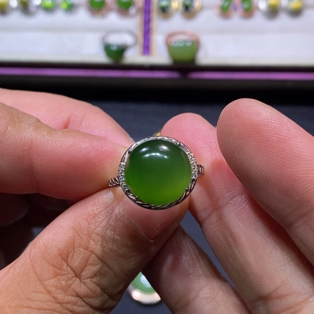 和田玉（碧玉）银S925镶嵌戒指