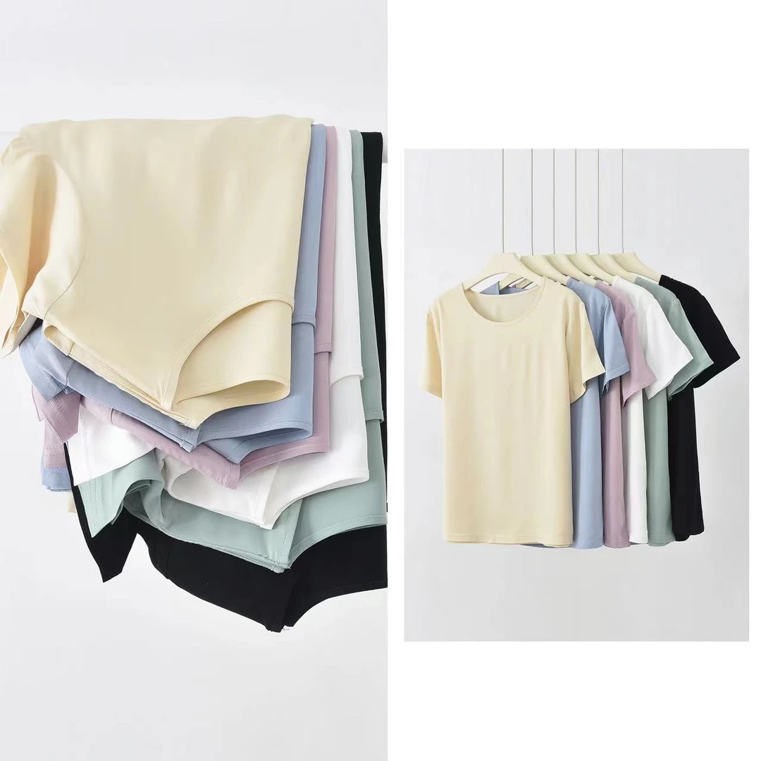 【正肩圆领绵绸短袖】人造棉t恤女打底衫宽松夏季薄款百搭大码上衣