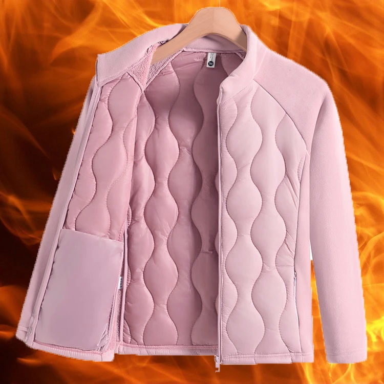 女拼接袄外穿柔软立领常规款修身型棉衣棉服上衣加绒女士冬装