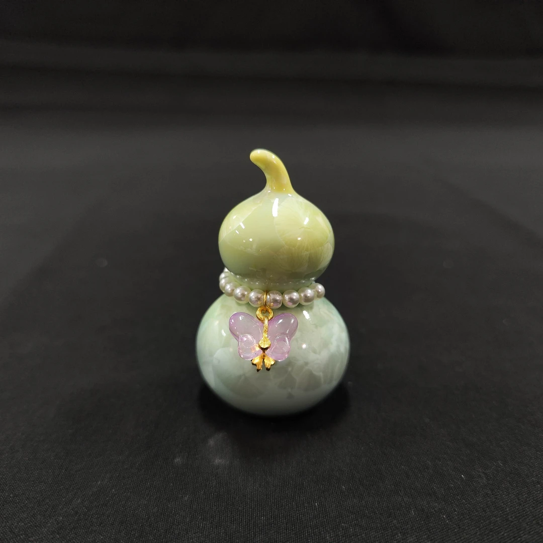 窑变结晶釉小葫芦摆件可爱多彩女士小清新茶宠茶道配件高端陶瓷