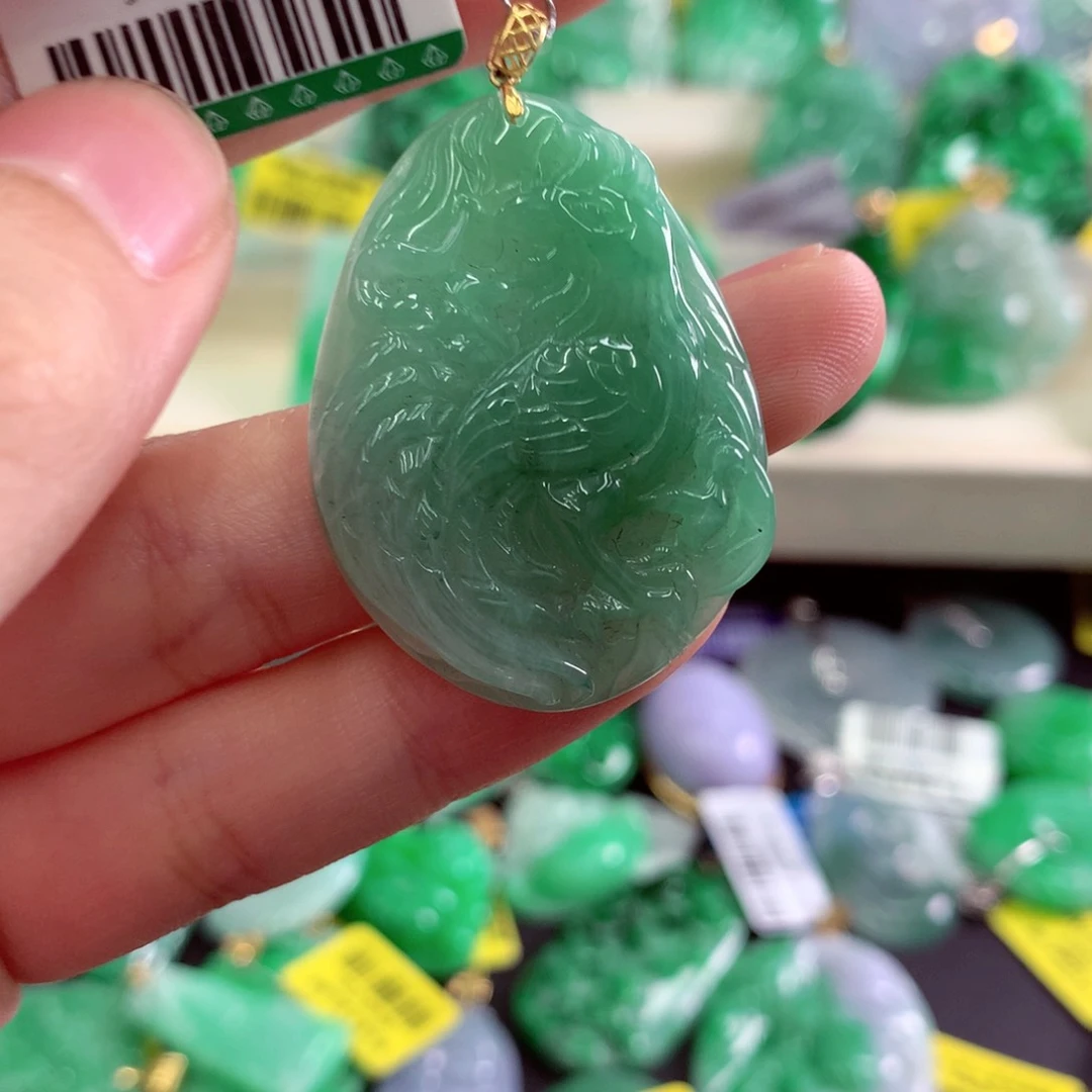 翡翠18K金镶嵌吊坠(不含链)