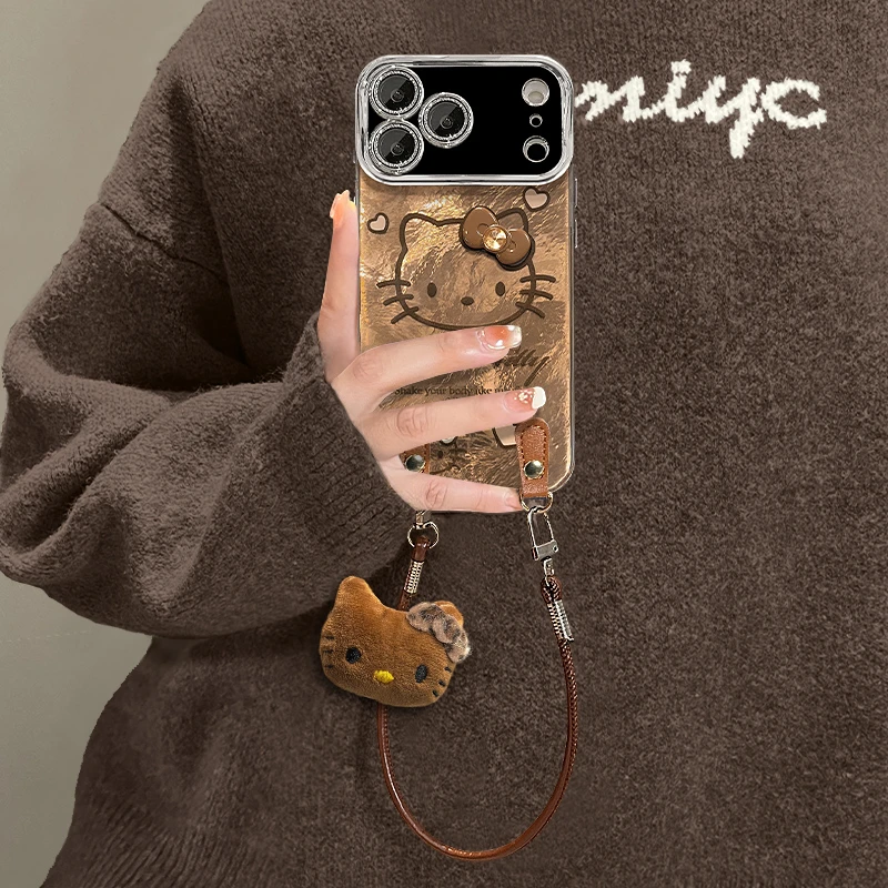 可爱kt猫蝴蝶结适用苹果17promax手机壳防摔iPhone16挂绳15全包14
