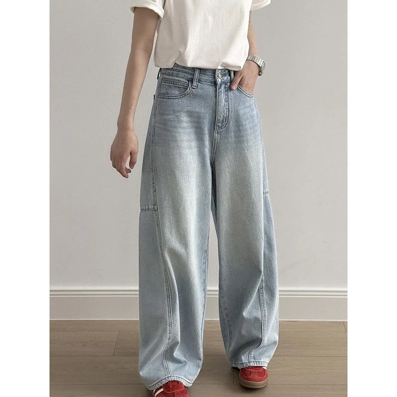 浅色高腰阔腿牛仔裤百搭裤子阔腿裤女宽松垂感显瘦拖地直筒休闲裤
