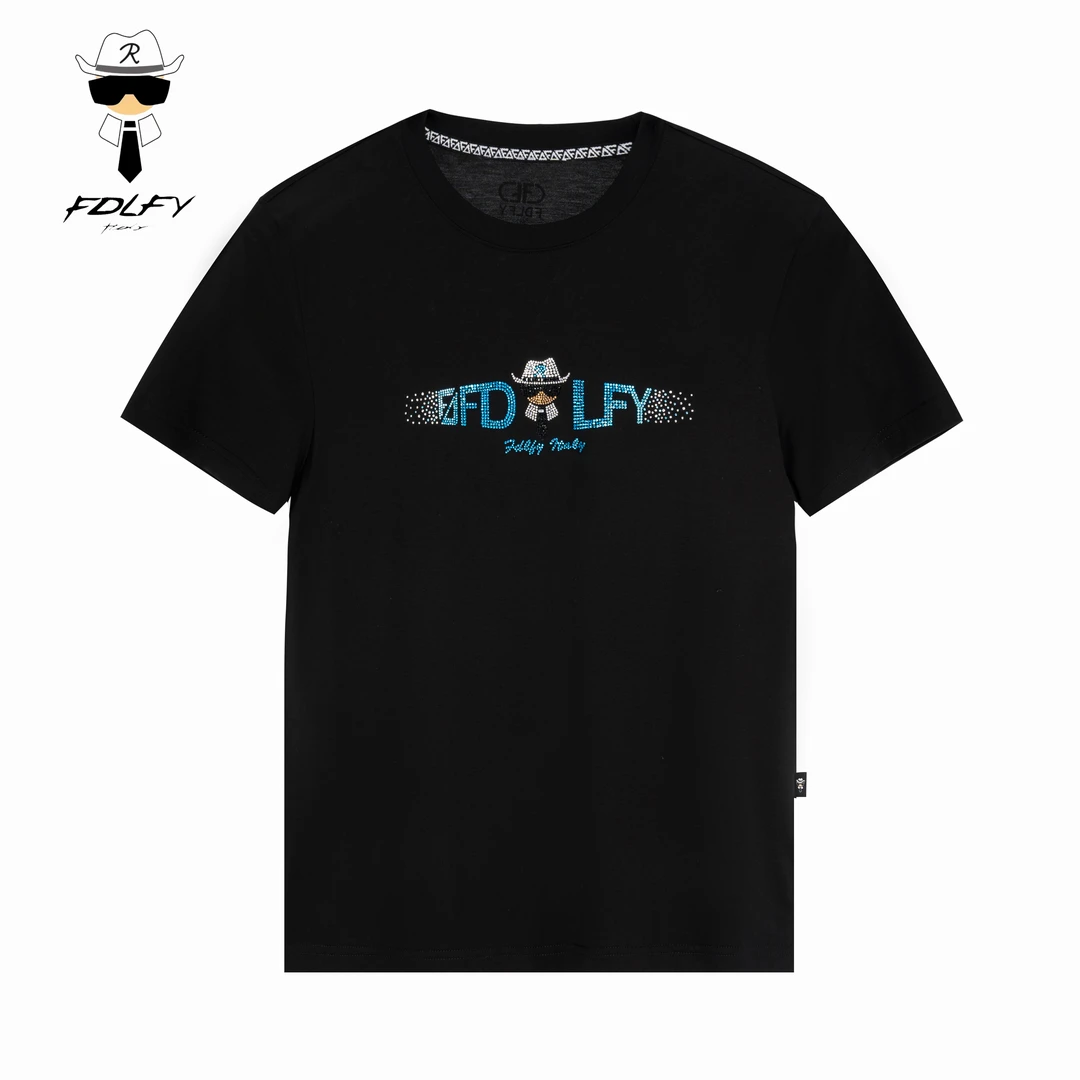 fdLfY2025老佛爷夏季T恤渐变蓝休闲户外时尚纯棉短袖圆领透气百搭