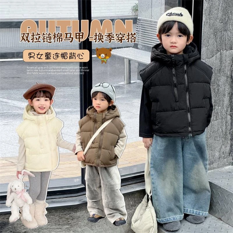 女童连帽马甲韩版儿童羽绒马甲中大童宝宝加厚背心男童女童保暖