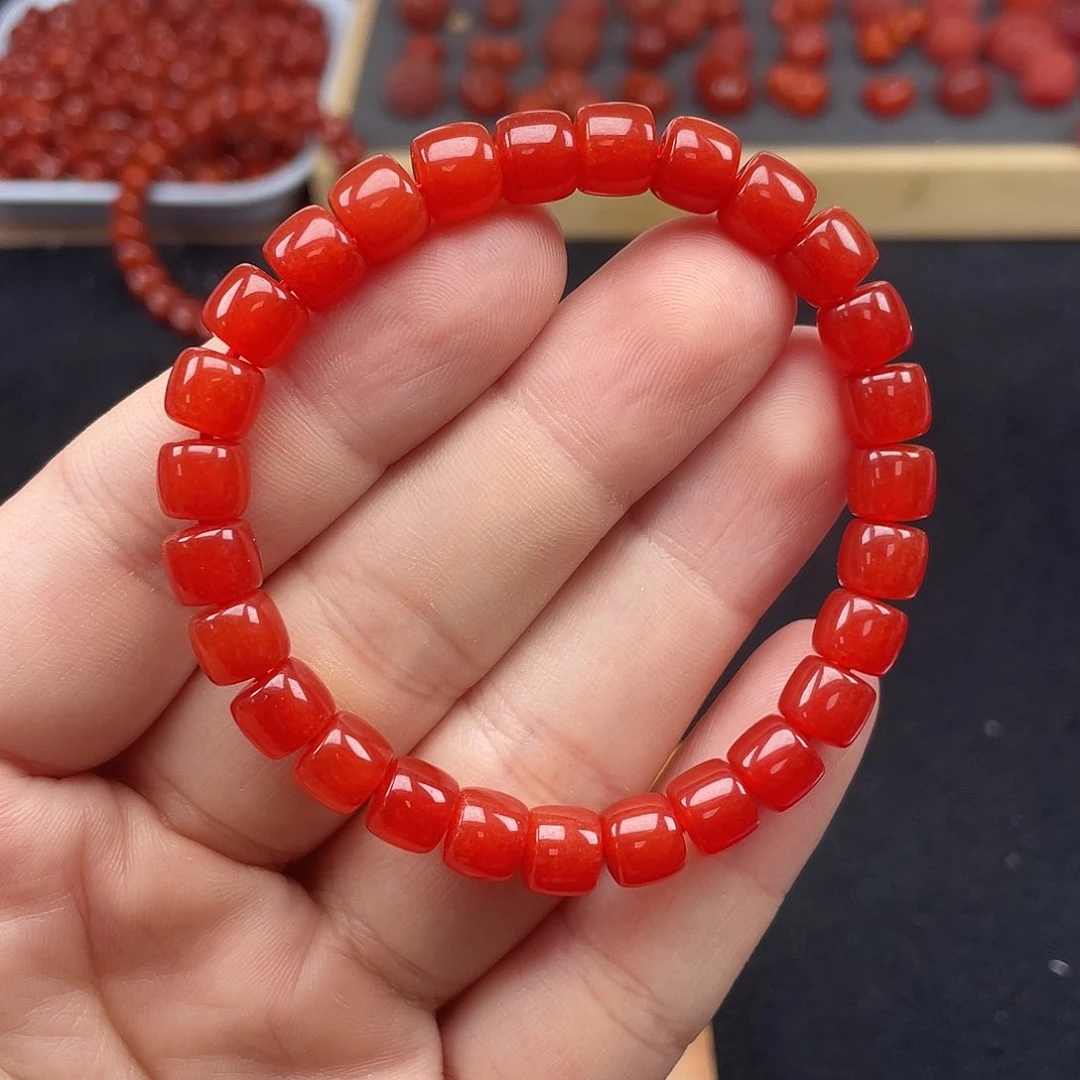 未镶嵌7号保山锦红亮光卡8直切手链南红玛瑙