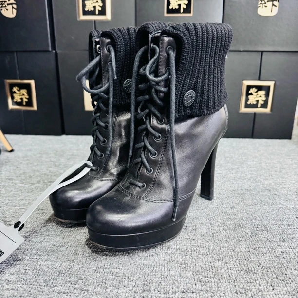 95新 GUCCI/古驰 针织高跟半靴36.5码ysc1647